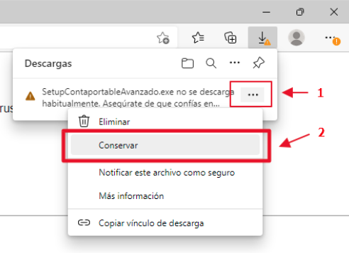 Mensaje de descarga no habitual en Microsoft Edge